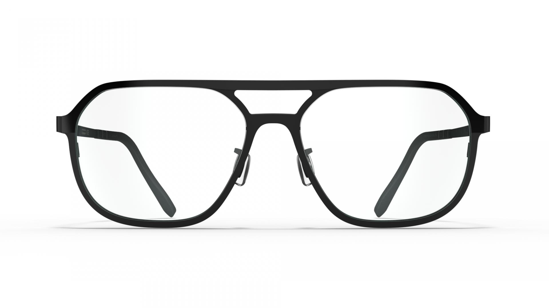 Front view of Blackfin Black Edition LOPEZ, a polished black titanium aviator optical frame