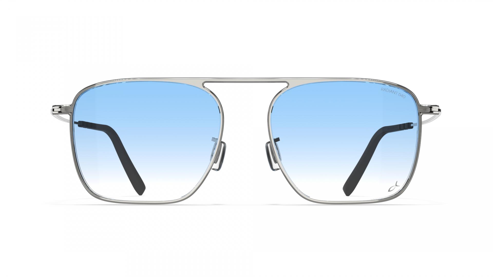 Front view of Blackfin Pacific PALISADES, a silver aviator frame shown with a blue lens tint
