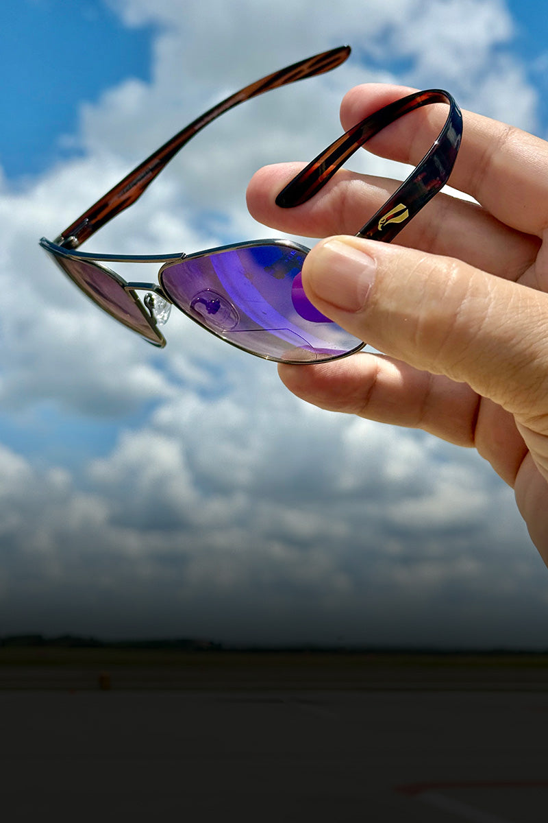 Close view of Flying Eyes flexible temples and sunglasses