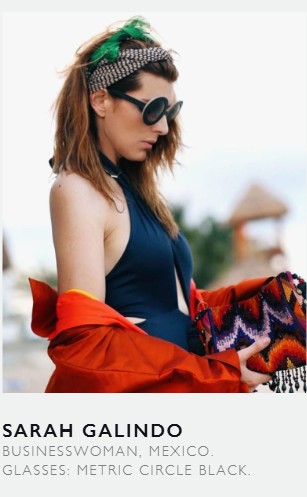 Nina Mûr brand portrait of Sarah Galindo wearing black Metric Circle sunglasses