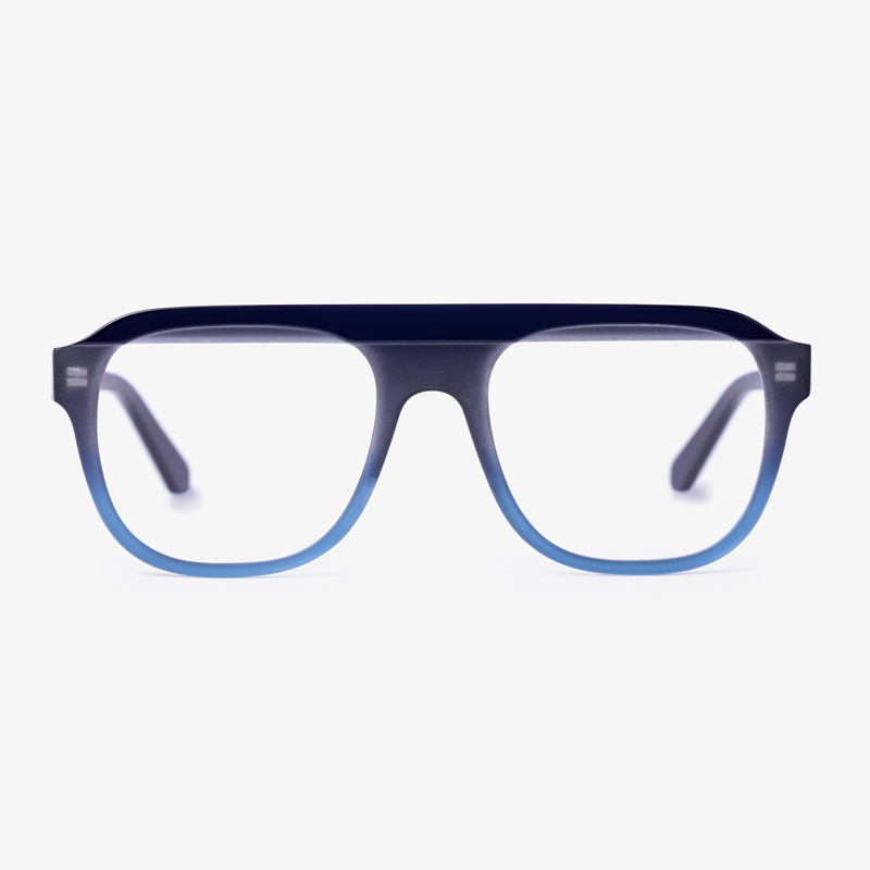 Veronika Wildgruber BRIXXX night blue acetate frame showing its sculpted surfaces and different levels