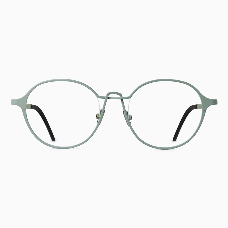 Veronika Wildgruber REN sage metal frame with a rounded pantos outline and twisted bridge